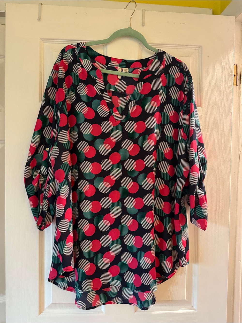 Cato Navy Tunic Navy with Pink and Teal Dot Print